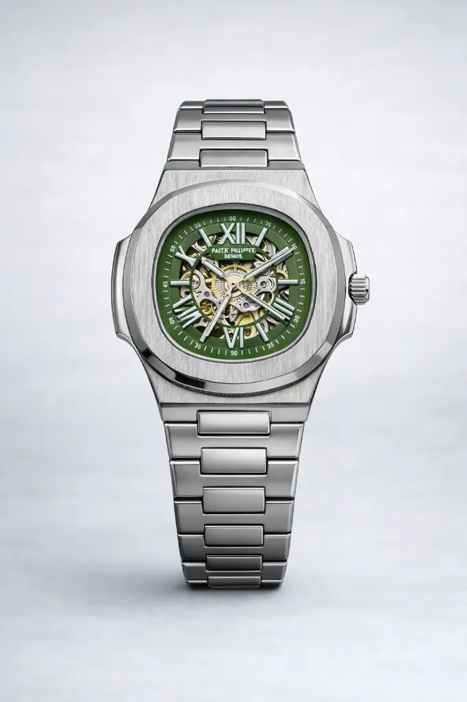Green Dial Skeleton Automatic Stainless Steel Watch