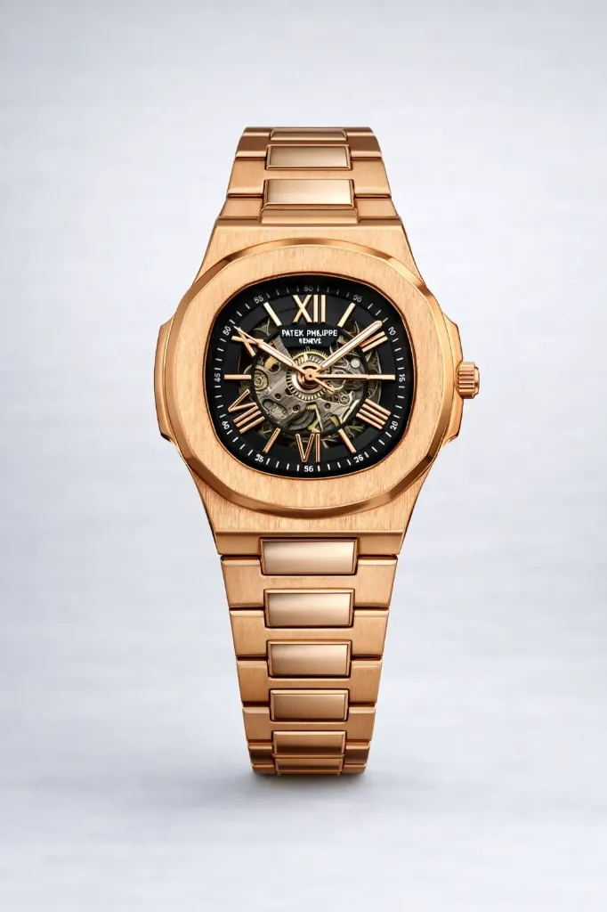 Brass Skeleton Automatic Watch – Black Dial
